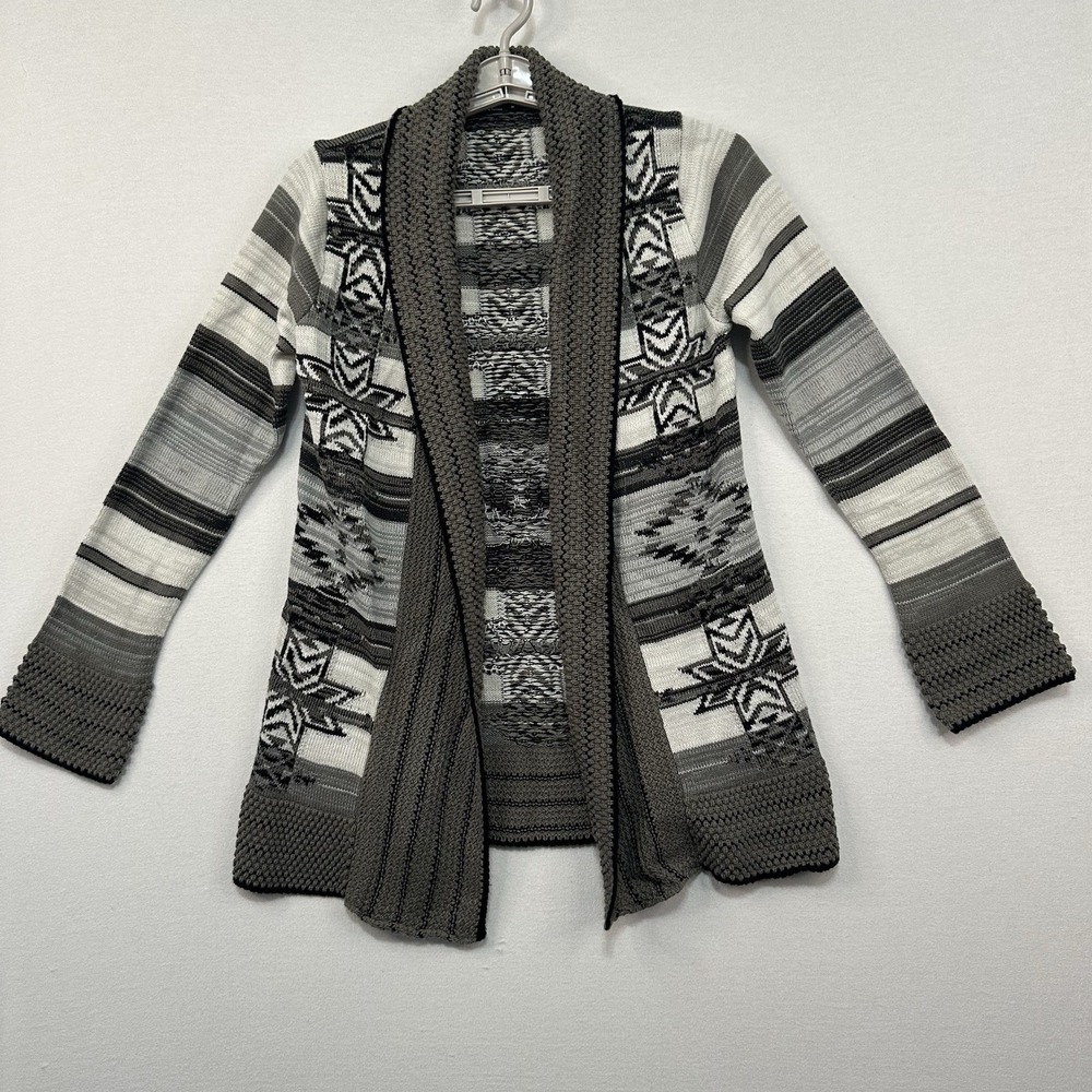 BCBG Maxazria Women's Medium Open‎ Front Cardigan Sweater Gray Black White